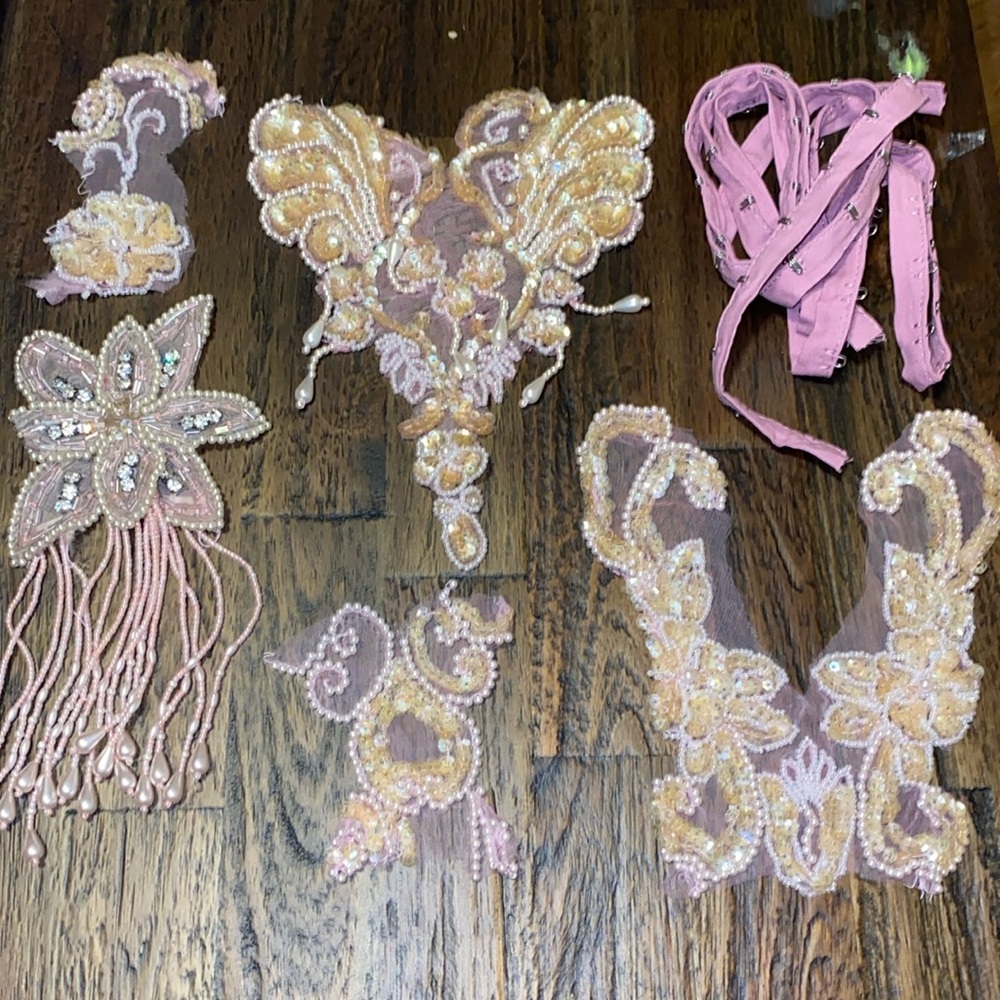 Assorted pink and lavender beaded pearl fringe sequin trim for costume lingerie